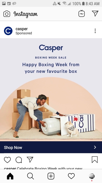 An Instagram ad for Casper. After the Casper logo, reads 